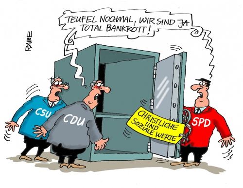 Cartoon: Bankrotterklärung (medium) by RABE tagged landtagswahlen,spd,zugpferd,gabriel,wahlprogramm,stimmenfang,rabe,ralf,böhme,cartoon,karikatur,pressezeichnung,farbcartoon,tagescartoon,wü,flüchtlinge,flüchtlingskrise,bankrott,bankrotterklärung,werte,safe,geldschrank,leere,cdu,csu,christlich,sozial,wahlniederlage,regierungsbildung,landtagswahlen,spd,zugpferd,gabriel,wahlprogramm,stimmenfang,rabe,ralf,böhme,cartoon,karikatur,pressezeichnung,farbcartoon,tagescartoon,wü,flüchtlinge,flüchtlingskrise,bankrott,bankrotterklärung,werte,safe,geldschrank,leere,cdu,csu,christlich,sozial,wahlniederlage,regierungsbildung