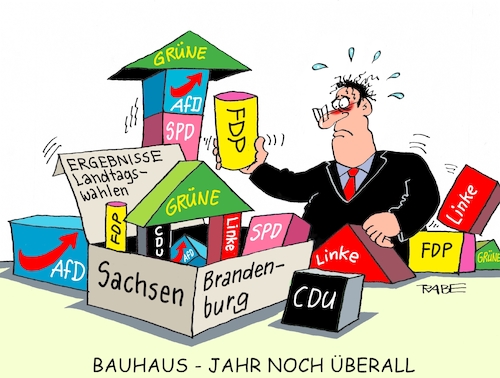 Cartoon: Bauhausjahr (medium) by RABE tagged landtagswahlen,sachsen,brandenburg,ministerpräsidenten,dresden,rechte,kretzschmer,afd,pegida,rabe,ralf,böhme,cartoon,karikatur,pressezeichnung,farbcartoon,tagescartoon,bauhaus,bauhausjahr,weimar,spd,cdu,linke,grüne,fdp,höcke,bausteine,baukasten,wahlergebnisse,landtagswahlen,sachsen,brandenburg,ministerpräsidenten,dresden,rechte,kretzschmer,afd,pegida,rabe,ralf,böhme,cartoon,karikatur,pressezeichnung,farbcartoon,tagescartoon,bauhaus,bauhausjahr,weimar,spd,cdu,linke,grüne,fdp,höcke,bausteine,baukasten,wahlergebnisse