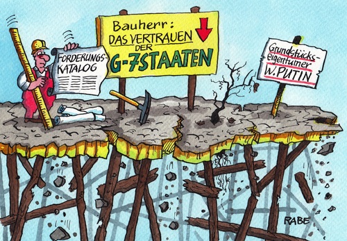 Cartoon: bauland (medium) by RABE tagged gipfel,gipfeltreffen,sieben,staatschefs,putin,moskau,kremlchef,ukraine,ukrainekrise,russland,europa,westen,eu,brüssel,konflikt,obama,merkel,gespräche,rabe,ralf,böhme,cartoon,karikatur,pressezeichnung,farbcartoon,bauland,bauherr,grundstück,eigentümer,forderungskatalog,sanktionen,einlenken,embargo,vertrauen,wladimir,kiew,separatisten,gipfel,gipfeltreffen,sieben,staatschefs,putin,moskau,kremlchef,ukraine,ukrainekrise,russland,europa,westen,eu,brüssel,konflikt,obama,merkel,gespräche,rabe,ralf,böhme,cartoon,karikatur,pressezeichnung,farbcartoon,bauland,bauherr,grundstück,eigentümer,forderungskatalog,sanktionen,einlenken,embargo,vertrauen,wladimir,kiew,separatisten