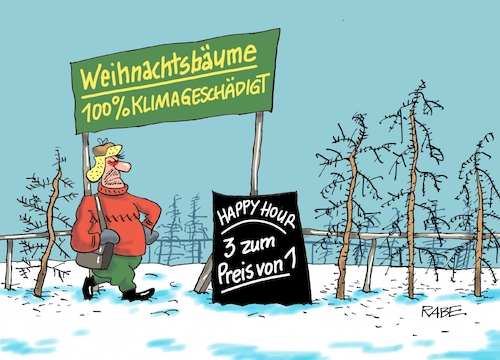 Cartoon: Baumverschleudern (medium) by RABE tagged klimawandel,umwelt,umweltministerin,schulze,sp,klimapreis,heizung,auto,rabe,ralf,böhme,cartoon,karikatur,pressezeichnung,farbcartoon,tagescartoon,brücke,bettler,verkehr,klimaprämie,friday,for,future,weihnachten,weihnachtsbaum,weihnachtsbaumverkauf,normantanne,tannennadeln,händler,verkäufer,nadelbaum,happy,hour,preis,preisnachlass,klimawandel,umwelt,umweltministerin,schulze,sp,klimapreis,heizung,auto,rabe,ralf,böhme,cartoon,karikatur,pressezeichnung,farbcartoon,tagescartoon,brücke,bettler,verkehr,klimaprämie,friday,for,future,weihnachten,weihnachtsbaum,weihnachtsbaumverkauf,normantanne,tannennadeln,händler,verkäufer,nadelbaum,happy,hour,preis,preisnachlass