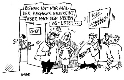 Cartoon: Beamtenstreik (medium) by RABE tagged beamte,gerichtsurteil,streik,büro,chef,rechner,gewerkschaften,arbeitsniederlegung,lohn,gehalt,euro,beamtenlaufbahn,schreibtisch,chefetage,beamte,gerichtsurteil,streik,büro,chef,rechner,gewerkschaften,arbeitsniederlegung,lohn,gehalt,euro,arbeit,job