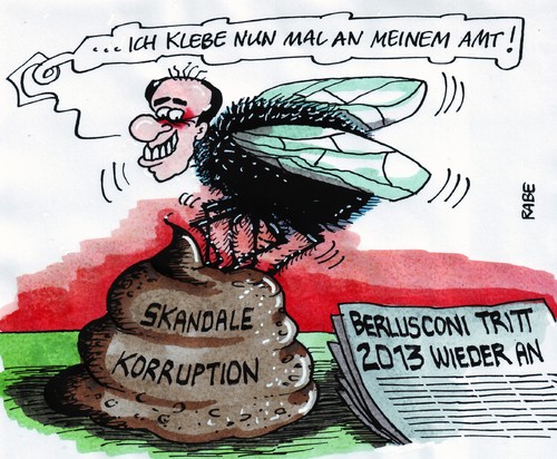 Cartoon: Berlusconibrummer (medium) by RABE tagged silvio,berlusconi,italien,rom,ministerpräsident,staatschef,euro,krise,schuldenkrise,wahl,wiederwahl,skandale,korruption,mafia,bunga,sexpraktiken,sexskandal,minderjährige,radiostation,rai,forza,italia,betrug,amtsmissbrauch,kleber,amt,schmeissfliege,fliege,scheisse,scheisshaufen,brummer,silvio berlusconi,italien,rom,silvio,berlusconi