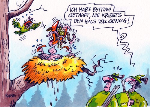 Cartoon: Bettina (medium) by RABE tagged bettina,wulff,bundesbräsident,firstlady,buch,rotlichtaffäre,fernsehauftritte,talkshows,medientermine,jenseits,protokoll,christian,eheprobleme,krisenmanagment,präsidentengattin,hohn,spott,egoistisch,prostituierte,hals,rachen,vögel,kücken,nest,würmer,insekten,käfer,bettina,wulff,bundesbräsident,firstlady,buch,rotlichtaffäre,fernsehauftritte,talkshows,medientermine,jenseits,protokoll,christian,eheprobleme,krisenmanagment,präsidentengattin,hohn,spott,egoistisch,prostituierte,hals,rachen,vögel,kücken,nest,würmer,insekten,käfer