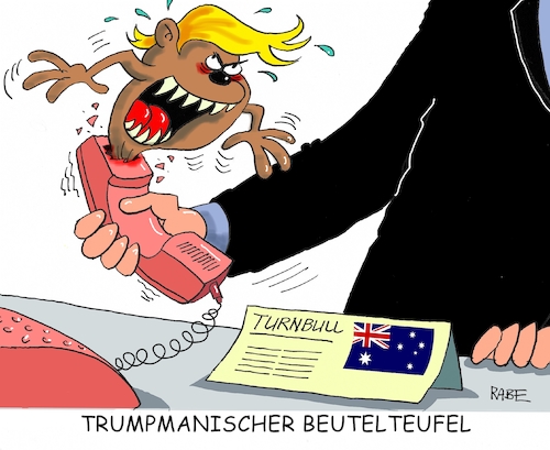 Cartoon: Beutelteufel (medium) by RABE tagged trump,präsident,usa,rede,bild,times,strafzoll,autobauer,bmw,rabe,ralf,böhme,cartoon,karikatur,pressezeichnung,farbcartoon,tagescartoon,australien,telefonat,abbruch,beutelteufel,tasmanien,trump,präsident,usa,rede,bild,times,strafzoll,autobauer,bmw,rabe,ralf,böhme,cartoon,karikatur,pressezeichnung,farbcartoon,tagescartoon,australien,telefonat,abbruch,beutelteufel,tasmanien