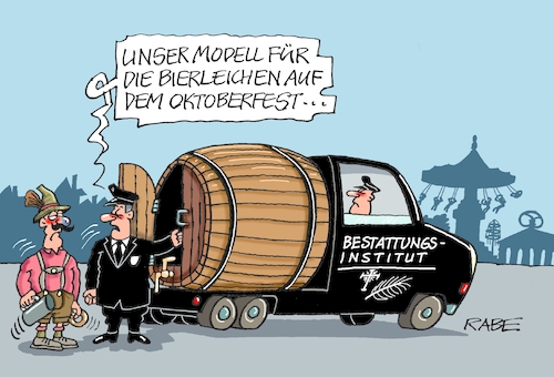 Cartoon: Bierleiche (medium) by RABE tagged bayern,söder,ministerpräsident,csu,münchen,landtagswahl,rabe,ralf,böhme,cartoon,karikatur,pressezeichnung,farbcartoon,tagescartoon,kanzler,kanzlerkandidat,kanzlerkandidatur,kanzleramt,verzicht,absage,oktober,oktoberfest,wiesn,bier,bierleiche,maß,maßkrug,bestatter,bestattungsinstitut,leichenwagen,ozapft,bierfass,bayern,söder,ministerpräsident,csu,münchen,landtagswahl,rabe,ralf,böhme,cartoon,karikatur,pressezeichnung,farbcartoon,tagescartoon,kanzler,kanzlerkandidat,kanzlerkandidatur,kanzleramt,verzicht,absage,oktober,oktoberfest,wiesn,bier,bierleiche,maß,maßkrug,bestatter,bestattungsinstitut,leichenwagen,ozapft,bierfass