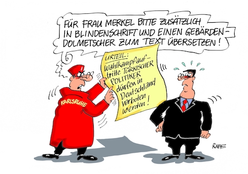 Cartoon: Blindenschrift (medium) by RABE tagged niederlande,holland,auftrittsverbot,wahlkampf,türkei,ministerpräsidenten,erdogan,rabe,ralf,böhme,cartoon,karikatur,pressezeichnung,farbcartoon,tagescartoon,merkel,kanzlerin,zusicherung,hilfe,karsruhe,bundesgerichtshof,niederlande,holland,auftrittsverbot,wahlkampf,türkei,ministerpräsidenten,erdogan,rabe,ralf,böhme,cartoon,karikatur,pressezeichnung,farbcartoon,tagescartoon,merkel,kanzlerin,zusicherung,hilfe,karsruhe,bundesgerichtshof