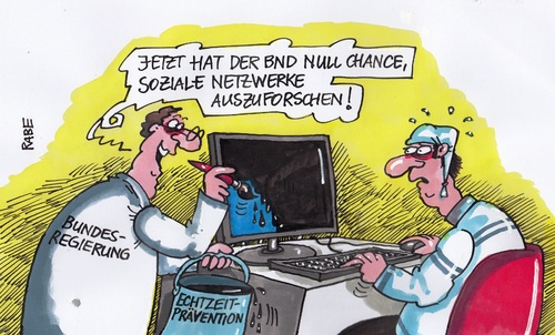 Cartoon: BND Ausspähen (medium) by RABE tagged bnd,nsa,geheimdienste,ausspähen,geheimdienstaffäre,snowden,internet,nachrichten,facebook,twitter,netzwerke,rabe,ralf,böhme,cartoon,karikatur,pressezeichnung,farbcartoon,rechner,pc,maus,bundesregierung,bundesnachrichtendienst,ausforschung,echtzeit,live,prävention,michel,deutscher,user,mail,fotos,bnd,nsa,geheimdienste,ausspähen,geheimdienstaffäre,snowden,internet,nachrichten,facebook,twitter,netzwerke,rabe,ralf,böhme,cartoon,karikatur,pressezeichnung,farbcartoon,rechner,pc,maus,bundesregierung,bundesnachrichtendienst,ausforschung,echtzeit,live,prävention,michel,deutscher,user,mail,fotos