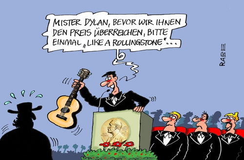 Cartoon: Bob Dylan (medium) by RABE tagged bob,dylan,singer,songwriter,folkrock,akademie,stockholm,literatur,rabe,ralf,böhme,cartoon,karikatur,pressezeichnung,farbcartoon,tagescartoon,literaturnobelprei,nobelpreis,nobel,preisverleihung,gitarre,bob,dylan,singer,songwriter,folkrock,akademie,stockholm,literatur,rabe,ralf,böhme,cartoon,karikatur,pressezeichnung,farbcartoon,tagescartoon,literaturnobelprei,nobelpreis,nobel,preisverleihung,gitarre