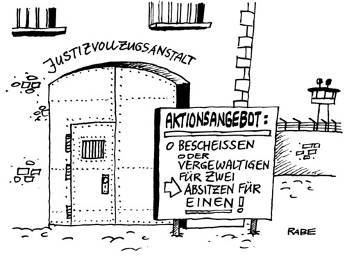 Cartoon: Bonuspunkte im Knast (medium) by RABE tagged knast,rabatt,gefängnis,vergewaltigung,bescheissen,stacheldraht,gefängnistor,schwediche,gardienen,hinter,gittern,verbrechen,justiz,euro,gefängniswärter,knast,rabatt,vergewaltigung,gefängnis,bescheissen,stacheldraht,gefängnistor,schwedische gardinen,schwedische,gardinen