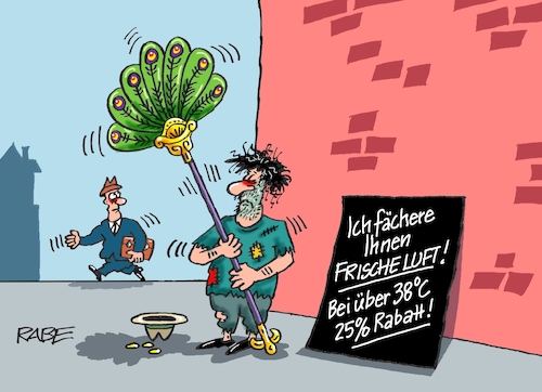 Cartoon: Breit gefächert (medium) by RABE tagged hitze,hitzewelle,höchsttemperatur,trockenheit,dürre,sommerwetter,rabe,ralf,böhme,cartoon,karikatur,pressezeichnung,farbcartoon,tagescartoon,klima,klimawandel,fächer,wedel,bettler,obdachloser,hitzschlag,kreislaufkolaps,wedelei,klimaanlage,hitze,hitzewelle,höchsttemperatur,trockenheit,dürre,sommerwetter,rabe,ralf,böhme,cartoon,karikatur,pressezeichnung,farbcartoon,tagescartoon,klima,klimawandel,fächer,wedel,bettler,obdachloser,hitzschlag,kreislaufkolaps,wedelei,klimaanlage