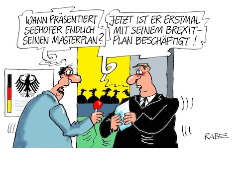 Cartoon: Brexitmasterplan (medium) by RABE tagged brexit,briten,einbürgerung,deutschland,rabe,ralf,böhme,cartoon,karikatur,pressezeichnung,farbcartoon,tagescartoon,horst,seehofer,csu,masterplan,brexitplan,may,davis,rücktritt,eu,brüssel,austritt,asylpaket,asylkompromiss,transitzentren,brexit,briten,einbürgerung,deutschland,rabe,ralf,böhme,cartoon,karikatur,pressezeichnung,farbcartoon,tagescartoon,horst,seehofer,csu,masterplan,brexitplan,may,davis,rücktritt,eu,brüssel,austritt,asylpaket,asylkompromiss,transitzentren