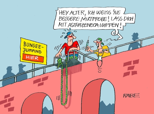 Cartoon: Bungeemut (medium) by RABE tagged corona,bundländerkonferenz,merkel,kanzleramt,lockerungen,stufenplan,öffnungen,lockdown,shutdown,baumärkte,impfdosen,rki,fallzahlen,inzidenzwert,spahn,impfzentren,impfreihenfolge,astrazeneca,mutprobe,brücke,bungeejumping,impfung,lockerung,blutgerinsel,corona,bundländerkonferenz,merkel,kanzleramt,lockerungen,stufenplan,öffnungen,lockdown,shutdown,baumärkte,impfdosen,rki,fallzahlen,inzidenzwert,spahn,impfzentren,impfreihenfolge,astrazeneca,mutprobe,brücke,bungeejumping,impfung,lockerung,blutgerinsel