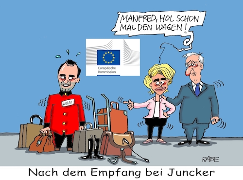 Cartoon: Buttler Weber (medium) by RABE tagged europawahl,mai,brüssel,eu,rabe,ralf,böhme,cartoon,karikatur,pressezeichnung,farbcartoon,tagescartoon,kreistag,kreistagswahlen,wahlsonntag,sitze,kandidaten,wahlcoaching,wähler,wählercoaching,coach,von,der,leyen,juncker,weber,empfang,buttler,harry,wagen,derrick,spitzenposten,kommissionspräsidentin,europawahl,mai,brüssel,eu,rabe,ralf,böhme,cartoon,karikatur,pressezeichnung,farbcartoon,tagescartoon,kreistag,kreistagswahlen,wahlsonntag,sitze,kandidaten,wahlcoaching,wähler,wählercoaching,coach,von,der,leyen,juncker,weber,empfang,buttler,harry,wagen,derrick,spitzenposten,kommissionspräsidentin