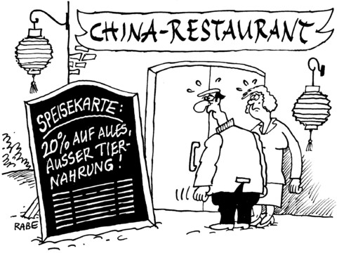 Cartoon: Chinarestaurant (medium) by RABE tagged china,peking,chinarestaurant,chinese,speisekarte,ente,nudeln,gebratenes,kellner,ober,wirt,pekingente,flugente,reis,stäbchen,reiswein,lampion,laterne,süßsauer,hund,katze,tiernahrung,futter,prozent,rabatt,preisnachlas,baumarkt,praktiker,dosenfutter,hundefutter,katzenfutter,fischfutter,dosenöffner,shanghai,spezialitäten,hühnerfleisch,meeresfrüchte,frühlingsrolle,hakao,lotussalat,china,peking,chinarestaurant,chinese,speisekarte,ente,nudeln,gebratenes,reiswein,lampion,laterne,gastronomie