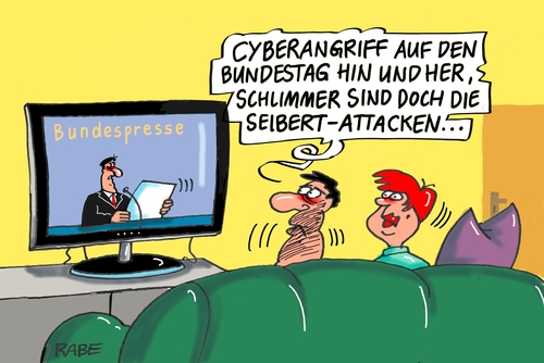 Cartoon: Cyberseibert (medium) by RABE tagged cyber,cyberangriff,bundestag,internet,mail,nsa,spionage,hacker,rechner,rabe,ralf,böhme,cartoon,karikatur,pressezeichnung,farbcartoon,tagescartoon,seibert,regierungssprecher,merkel,handy,cyber,cyberangriff,bundestag,internet,mail,nsa,spionage,hacker,rechner,rabe,ralf,böhme,cartoon,karikatur,pressezeichnung,farbcartoon,tagescartoon,seibert,regierungssprecher,merkel,handy