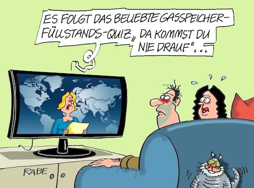 Cartoon: Da kommst du nie drauf (medium) by RABE tagged gas,gassparen,gasnotstand,gasgeben,sanktionen,gasspeicher,gasheizung,rabe,ralf,böhme,cartoon,karikatur,pressezeichnung,farbcartoon,tagescartoon,robert,habeck,putin,ukrainekrieg,quiz,quizshow,tv,ehepaar,couch,fernseher,nachrichtensprecherin,gasfüllstand,füllstandsmenge,gas,gassparen,gasnotstand,gasgeben,sanktionen,gasspeicher,gasheizung,rabe,ralf,böhme,cartoon,karikatur,pressezeichnung,farbcartoon,tagescartoon,robert,habeck,putin,ukrainekrieg,quiz,quizshow,tv,ehepaar,couch,fernseher,nachrichtensprecherin,gasfüllstand,füllstandsmenge