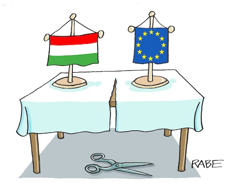 Cartoon: Das Tischtuch (medium) by RABE tagged wahl,wahlomat,wahlkämpfer,europawahl,landtagswahl,wähler,wahlplakate,rabe,ralf,böhme,cartoon,karikatur,pressezeichnung,farbcartoon,tagescartoon,ungarn,orban,verhältnis,tischtuch,schere,schnitt,spannungen,putin,russlandbesuch,wahl,wahlomat,wahlkämpfer,europawahl,landtagswahl,wähler,wahlplakate,rabe,ralf,böhme,cartoon,karikatur,pressezeichnung,farbcartoon,tagescartoon,ungarn,orban,verhältnis,tischtuch,schere,schnitt,spannungen,putin,russlandbesuch