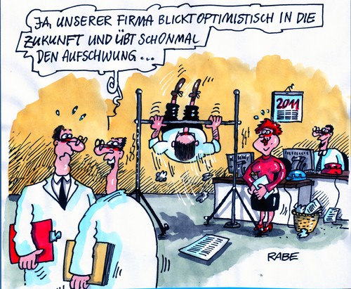 Cartoon: Der Aufschwung kommt (medium) by RABE tagged optimismus,euro,aufschwung,bilanz,wirtschaftsminister,firma,büro,schreibtisch,computer,papierkorb,reck,sportgerät,abreißkalender,konjunktur,mitarbeiter,abgestellte,optimismus,aufschwung,euro,bilanz,wirtschaftsminister,firma,büro,schreibtisch,computer,papierkorb,reck,sportgerät,abreißkalender,konjunktur