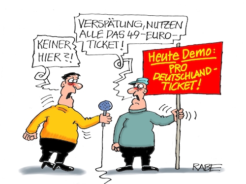 Cartoon: Deutschlandtiket (medium) by RABE tagged bahn,db,bahnkunden,fahrpreis,fahrpreiserhöhung,rabe,ralf,böhme,cartoon,karikatur,pressezeichnung,farbcartoon,tagescartoon,schnellzug,bahnticket,schlusslicht,passagiere,bahnreisende,deutschland,deutschlandticket,pro,kontra,demo,erhalt,transparent,zugfahrt,bahnfahrt,verspätung,großkundgebung,bahn,db,bahnkunden,fahrpreis,fahrpreiserhöhung,rabe,ralf,böhme,cartoon,karikatur,pressezeichnung,farbcartoon,tagescartoon,schnellzug,bahnticket,schlusslicht,passagiere,bahnreisende,deutschland,deutschlandticket,pro,kontra,demo,erhalt,transparent,zugfahrt,bahnfahrt,verspätung,großkundgebung