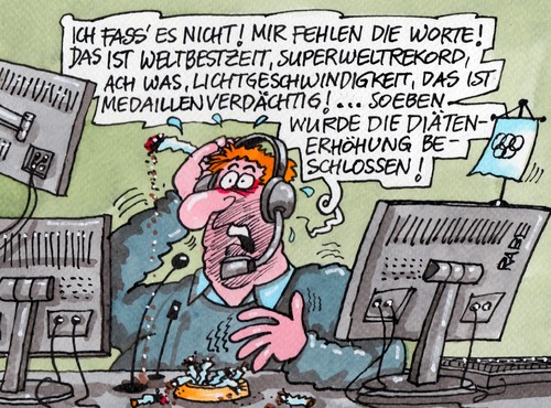 Cartoon: Diätenweltrekordsportreporter (medium) by RABE tagged diäten,diätenerhöhung,diätenanpassung,abgeordnete,bundestag,koalition,kroko,cdu,csu,spd,bezüge,erhöhung,lohnanpassung,rabe,ralf,böhme,cartoon,karikatur,pressezeichnung,farbcartoon,weltrekord,weltspitze,medaillen,olympiade,winterspiele,sotschi,lichtgeschwindigkeit,weltbestzeit,reporter,sportreporter,beschluss,abgeordnetenbezüge,debatte,anpassung,parlamentarier,anhebung,euro,diäten,diätenerhöhung,diätenanpassung,abgeordnete,bundestag,koalition,kroko,cdu,csu,spd,bezüge,erhöhung,lohnanpassung,rabe,ralf,böhme,cartoon,karikatur,pressezeichnung,farbcartoon,weltrekord,weltspitze,medaillen,olympiade,winterspiele,sotschi,lichtgeschwindigkeit,weltbestzeit,reporter,sportreporter,beschluss,abgeordnetenbezüge,debatte,anpassung,parlamentarier,anhebung,euro