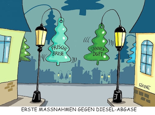 Cartoon: Dieselduft (medium) by RABE tagged umwelt,abgase,innenstädte,dieselfahrzeuge,diesel,atemschutz,atemschutzmaske,luftwege,schutzmaske,rabe,ralf,böhme,cartoon,karikatur,pressezeichnung,farbcartoon,tagescartoon,smog,feinstaubbeslastung,dugt,tannenduft,duftbäumchen,brise,umwelt,abgase,innenstädte,dieselfahrzeuge,diesel,atemschutz,atemschutzmaske,luftwege,schutzmaske,rabe,ralf,böhme,cartoon,karikatur,pressezeichnung,farbcartoon,tagescartoon,smog,feinstaubbeslastung,dugt,tannenduft,duftbäumchen,brise