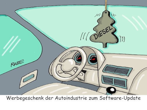 Cartoon: Dieselduft (medium) by RABE tagged gefähreder,diesel,stuttgart,fahrverbot,umweltschonung,verkehrsminister,rabe,ralf,böhme,cartoon,karikatur,pressezeichnung,farbcartoon,tagescartoon,autofahrer,umweltgefahr,innenstadt,smog,feinstaub,dieselgipfel,software,update,autoindustrie,schummelsoftware,pkw,steuerzahler,duftbäumchen,dieselgeruch,werbegeschenk,gefähreder,diesel,stuttgart,fahrverbot,umweltschonung,verkehrsminister,rabe,ralf,böhme,cartoon,karikatur,pressezeichnung,farbcartoon,tagescartoon,autofahrer,umweltgefahr,innenstadt,smog,feinstaub,dieselgipfel,software,update,autoindustrie,schummelsoftware,pkw,steuerzahler,duftbäumchen,dieselgeruch,werbegeschenk