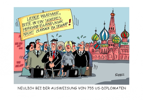 Cartoon: Diplomatenkofferhoffer (medium) by RABE tagged sanktionen,usa,russland,moskau,putin,trump,diplomaten,botschafter,ausweisung,ausreise,rabe,ralf,böhme,cartoon,karikatur,pressezeichnung,farbcartoon,tagescartoon,roter,platz,herkunftsland,embargo,diplomatenkoffer,rückflug,sanktionen,usa,russland,moskau,putin,trump,diplomaten,botschafter,ausweisung,ausreise,rabe,ralf,böhme,cartoon,karikatur,pressezeichnung,farbcartoon,tagescartoon,roter,platz,herkunftsland,embargo,diplomatenkoffer,rückflug