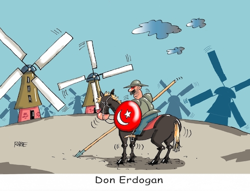 Cartoon: Don Erdogan die Zweite (medium) by RABE tagged don,quichotte,erdogan,türkei,ankara,istanbul,wahlkampf,auftrittsverbot,außenminister,familienministerin,eklat,rabe,ralf,böhme,cartoon,karikatur,pressezeichnung,farbcartoon,tagescartoon,niederlande,holland,windmühlen,rosinante,pressefreiheit,menschenrechte,don,quichotte,erdogan,türkei,ankara,istanbul,wahlkampf,auftrittsverbot,außenminister,familienministerin,eklat,rabe,ralf,böhme,cartoon,karikatur,pressezeichnung,farbcartoon,tagescartoon,niederlande,holland,windmühlen,rosinante,pressefreiheit,menschenrechte