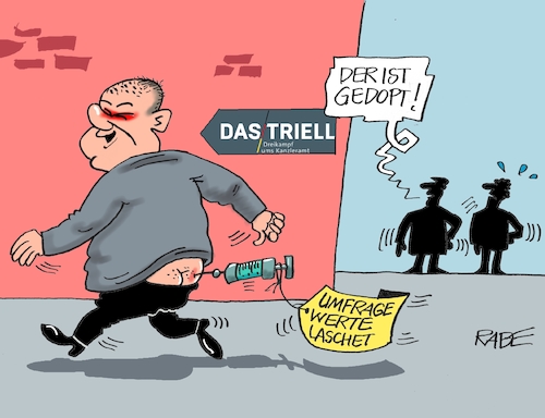 Cartoon: Dopingkontrolle (medium) by RABE tagged bundestagswahl,wahlkampf,osten,ddr,ostbeauftragter,bundesregierung,recht,rabe,ralf,böhme,cartoon,karikatur,pressezeichnung,farbcartoon,tagescartoon,kanzleramt,laschet,gartenzwerg,triell,spritze,doping,umfragewerte,olaf,scholz,bundestagswahl,wahlkampf,osten,ddr,ostbeauftragter,bundesregierung,recht,rabe,ralf,böhme,cartoon,karikatur,pressezeichnung,farbcartoon,tagescartoon,kanzleramt,laschet,gartenzwerg,triell,spritze,doping,umfragewerte,olaf,scholz