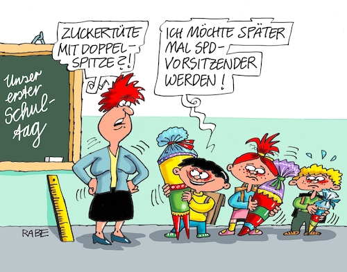 Cartoon: Doppelspitziges (medium) by RABE tagged schulen,bildungswesen,lehrer,schüler,unterricht,gew,rabe,ralf,böhme,cartoon,karikatur,pressezeichnung,farbcartoon,tagescartoon,smartphone,handy,diktat,schulklasse,streik,spd,vorsitz,parteivorsitz,doppelspitze,duo,nahles,scholz,schulanfang,zuckertüte,schwan,stegner,schulen,bildungswesen,lehrer,schüler,unterricht,gew,rabe,ralf,böhme,cartoon,karikatur,pressezeichnung,farbcartoon,tagescartoon,smartphone,handy,diktat,schulklasse,streik,spd,vorsitz,parteivorsitz,doppelspitze,duo,nahles,scholz,schulanfang,zuckertüte,schwan,stegner