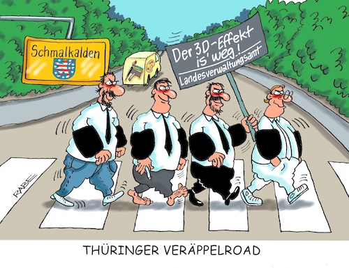 Cartoon: Drei D Zebrastreifen (medium) by RABE tagged fußgängerüberweg,drei,zebrastreifen,landesverwaltungsamt,behörden,beamte,autofahrer,fußgänger,schmalkalden,thüringen,rabe,ralf,böhme,cartoon,karikatur,pressezeicchnung,farben,tagescartoon,pinsel,übermalung,beatles,london,pop,abbey,road,abbeyroad,schallplatte,gänsemarsch,fußgängerüberweg,drei,zebrastreifen,landesverwaltungsamt,behörden,beamte,autofahrer,fußgänger,schmalkalden,thüringen,rabe,ralf,böhme,cartoon,karikatur,pressezeicchnung,farben,tagescartoon,pinsel,übermalung,beatles,london,pop,abbey,road,abbeyroad,schallplatte,gänsemarsch