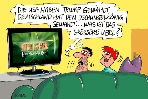 Cartoon: Dschungelkönig (medium) by RABE tagged rtl,dschungel,dschungelkönig,dschungelcamp,dschungelprüfung,australien,ekelprüfungen,doktor,bob,rabe,ralf,böhme,cartoon,karikatur,presseszeichnung,farbcartoon,tagescartoon,usa,trump,präsident,präsidentenwahl,donald,rtl,dschungel,dschungelkönig,dschungelcamp,dschungelprüfung,australien,ekelprüfungen,doktor,bob,rabe,ralf,böhme,cartoon,karikatur,presseszeichnung,farbcartoon,tagescartoon,usa,trump,präsident,präsidentenwahl,donald