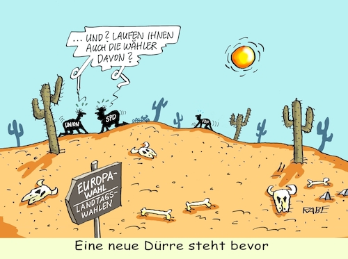 Cartoon: Dürregefahr (medium) by RABE tagged landtagswahlen,landtag,bundesländer,wähler,thüringen,sachsen,rabe,ralf,böhme,cartoon,karikatur,pressezeichnung,farbcartoon,tagescartoon,dürre,dürresommer,klima,klimawandel,klimaextrem,wüste,sand,eu,europa,europawahlen,wählerstimmen,landtagswahlen,landtag,bundesländer,wähler,thüringen,sachsen,rabe,ralf,böhme,cartoon,karikatur,pressezeichnung,farbcartoon,tagescartoon,dürre,dürresommer,klima,klimawandel,klimaextrem,wüste,sand,eu,europa,europawahlen,wählerstimmen