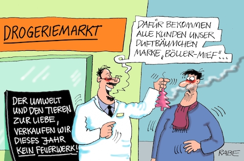 Cartoon: Duftbaum (medium) by RABE tagged klimawandel,umwelt,umweltministerin,schulze,sp,klimapreis,heizung,auto,rabe,ralf,böhme,cartoon,karikatur,pressezeichnung,farbcartoon,tagescartoon,brücke,bettler,verkehr,klimaprämie,friday,for,future,silvester,neujahr,jahreswechsel,duft,mief,duftbaum,duftbäumchen,drogerie,drogeriemarkt,böller,raketen,silvesterknaller,silvesterfeuerwerk,klimawandel,umwelt,umweltministerin,schulze,sp,klimapreis,heizung,auto,rabe,ralf,böhme,cartoon,karikatur,pressezeichnung,farbcartoon,tagescartoon,brücke,bettler,verkehr,klimaprämie,friday,for,future,silvester,neujahr,jahreswechsel,duft,mief,duftbaum,duftbäumchen,drogerie,drogeriemarkt,böller,raketen,silvesterknaller,silvesterfeuerwerk