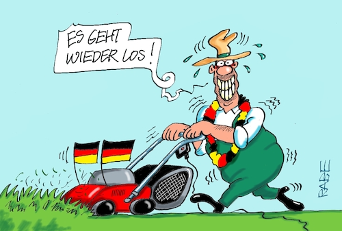 Cartoon: Durchstarten (medium) by RABE tagged fußball,fussball,bundesliga,meistertitel,fußballer,bayern,münchen,bayer,leverkusen,rabe,ralf,böhme,cartoon,karikatur,pressezeichnung,frabcartoon,tagescartoon,schild,meister,schuß,ecke,eckball,sport,em,europameisterschaftschottland,wimpel,fähnchen,rasen,rasenmäher,fußball,fussball,bundesliga,meistertitel,fußballer,bayern,münchen,bayer,leverkusen,rabe,ralf,böhme,cartoon,karikatur,pressezeichnung,frabcartoon,tagescartoon,schild,meister,schuß,ecke,eckball,sport,em,europameisterschaftschottland,wimpel,fähnchen,rasen,rasenmäher