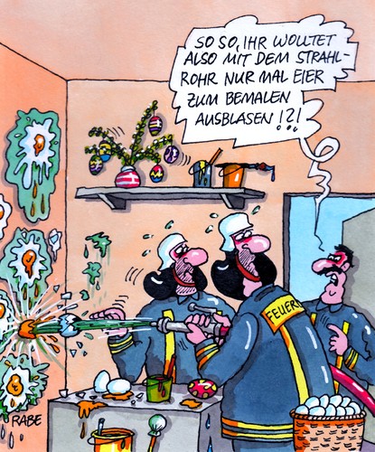 Cartoon: Eierausblasen (medium) by RABE tagged ostern,ostereier,osterfest,bemalung,ausblasen,eigelb,eidotter,eierschale,osternest,osterstrauss,rabe,ralf,böhme,cartoon,karikatur,pressezeichnung,farbcartoon,feuerwehr,strahlrohr,schlauch,löschwasser,wasserstrahl,kameraden,feuerwache,ostern,ostereier,osterfest,bemalung,ausblasen,eigelb,eidotter,eierschale,osternest,osterstrauss,rabe,ralf,böhme,cartoon,karikatur,pressezeichnung,farbcartoon,feuerwehr,strahlrohr,schlauch,löschwasser,wasserstrahl,kameraden,feuerwache