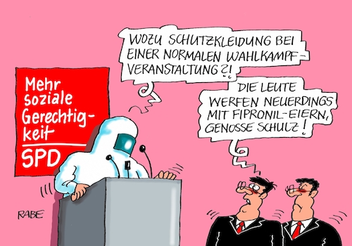 Cartoon: Eierei (medium) by RABE tagged martin,schulz,spd,wahlkampf,bundestagswahl,beamte,rentenkasse,rabe,ralf,böhme,cartoon,karikatur,pressezeichnung,farbcartoon,tagescartoon,rentner,nahles,gleichberechtigung,eier,gifteier,fipronil,eierskandal,entsorgung,rücknahme,eierwerfer,schutzkleidung,giftanschlag,wahlkampfveranstaltung,rednerpult,umfragewerte,schutzanzug,niederlande,aldi,martin,schulz,spd,wahlkampf,bundestagswahl,beamte,rentenkasse,rabe,ralf,böhme,cartoon,karikatur,pressezeichnung,farbcartoon,tagescartoon,rentner,nahles,gleichberechtigung,eier,gifteier,fipronil,eierskandal,entsorgung,rücknahme,eierwerfer,schutzkleidung,giftanschlag,wahlkampfveranstaltung,rednerpult,umfragewerte,schutzanzug,niederlande,aldi