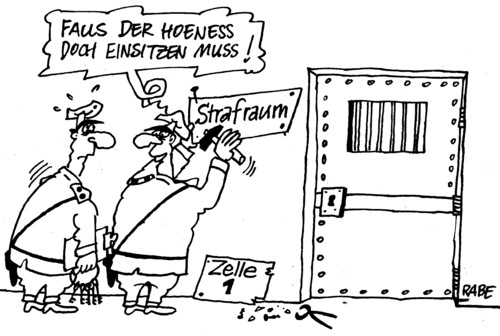 Cartoon: Einsitzer (medium) by RABE tagged knast,gefängnis,zelle,wärter,hoeneß,bayern,münchen,präsident,rabe,ralf,böhme,cartoon,karikatur,steuerbetrug,steuerhinterziehung,steuerparadies,schweiz,seehofer,schäble,cdu,csu,fußball,strafraum,knast,gefängnis,zelle,wärter,hoeneß,bayern,münchen,präsident,rabe,ralf,böhme,cartoon,karikatur,steuerbetrug,steuerhinterziehung,steuerparadies,schweiz,seehofer,schäble,cdu,csu,fußball,strafraum