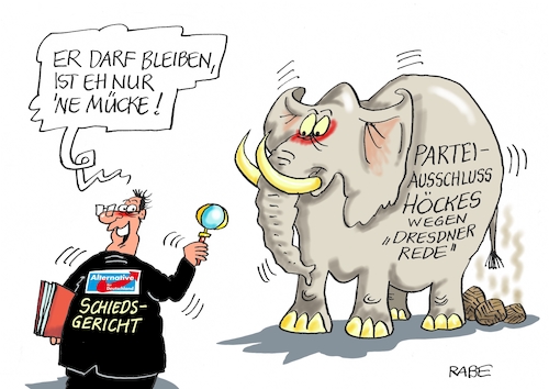 Cartoon: Elefantenmücke (medium) by RABE tagged höcke,afd,bornhagen,stelen,thüringen,kunstprojekt,rechte,rabe,ralf,böhme,cartoon,karikatur,pressezeichnung,farbcartoon,tagescartoon,schafe,beobachtung,beton,mahnmal,berlin,holocoust,mücke,elefant,parteiverfahren,parteiausschluß,erfurt,schiedsgericht,urteil,parteiausschlußverfahren,gericht,recht,höcke,afd,bornhagen,stelen,thüringen,kunstprojekt,rechte,rabe,ralf,böhme,cartoon,karikatur,pressezeichnung,farbcartoon,tagescartoon,schafe,beobachtung,beton,mahnmal,berlin,holocoust,mücke,elefant,parteiverfahren,parteiausschluß,erfurt,schiedsgericht,urteil,parteiausschlußverfahren,gericht,recht