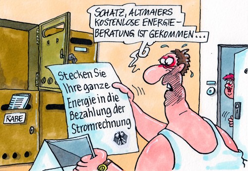 Cartoon: Energieberater (medium) by RABE tagged stromrechnung,altmaier,cdu,bundesumweltminister,umweltschutz,energie,energiewende,solarenergie,atomstrom,windkraft,endlager,energieberatung,kostenlos,gratis,bezahlung,stromzähler,stromkraft,turbine,post,briefkasten,ehepaar,mann,frau,brief,schreiben,umweltminister,bundesregierung,ökostrom,stromanbieter,verbraucher,kunden,zehn,punkteprogramm,haushalt,stromrechnung,altmaier,umweltschutz,energie,energiewende,solarenergie,atomstrom