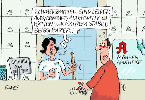 Cartoon: Engpass (medium) by RABE tagged apotheke,edizin,medikamente,engpass,lieferschwierigkeiten,schmerzmittel,tabletten,beißholz,beissholz,rabe,ralf,böhme,cartoon,karikatur,pressezeichnung,farbcartoon,tagescartoon,apothekerin,kund,rezept,apotheke,edizin,medikamente,engpass,lieferschwierigkeiten,schmerzmittel,tabletten,beißholz,beissholz,rabe,ralf,böhme,cartoon,karikatur,pressezeichnung,farbcartoon,tagescartoon,apothekerin,kund,rezept