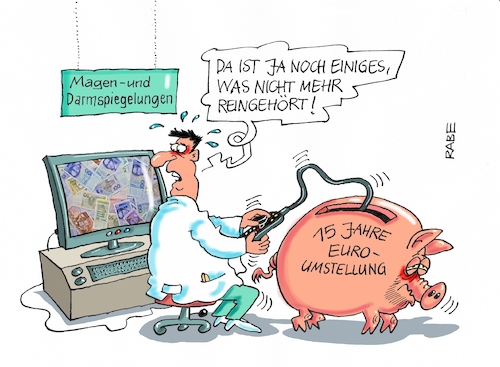 Cartoon: Euroeinführung (medium) by RABE tagged euro,eu,eurozone,währungsunion,euroeinführung,europa,zahlungsmittel,geld,rabe,ralf,böhme,cartoon,karikatur,pressezeichnung,farbcartoon,tagescartoon,sparschwein,magenspiegelung,darmspiegelung,dm,mark,milliarden,euro,eu,eurozone,währungsunion,euroeinführung,europa,zahlungsmittel,geld,rabe,ralf,böhme,cartoon,karikatur,pressezeichnung,farbcartoon,tagescartoon,sparschwein,magenspiegelung,darmspiegelung,dm,mark,milliarden