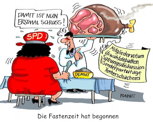 Cartoon: Extremfasten (medium) by RABE tagged sonderparteitag,spd,martin,schulz,ja,groko,koalitionsverhandlungen,rabe,ralf,böhme,cartoon,karikatur,pressezeichnung,farbcartoon,tagescartoon,merkel,union,koalitionsgespräche,andrea,nahles,neuwahlen,fasten,fastenzeit,braten,mitgliederbefragung,fraktionsvorsitz,mitgliedervotum,olaf,scholz,aschermittwoch,urwahldebatte,satzungsdiskussion,schacherei,postenschacherei,sonderparteitag,spd,martin,schulz,ja,groko,koalitionsverhandlungen,rabe,ralf,böhme,cartoon,karikatur,pressezeichnung,farbcartoon,tagescartoon,merkel,union,koalitionsgespräche,andrea,nahles,neuwahlen,fasten,fastenzeit,braten,mitgliederbefragung,fraktionsvorsitz,mitgliedervotum,olaf,scholz,aschermittwoch,urwahldebatte,satzungsdiskussion,schacherei,postenschacherei