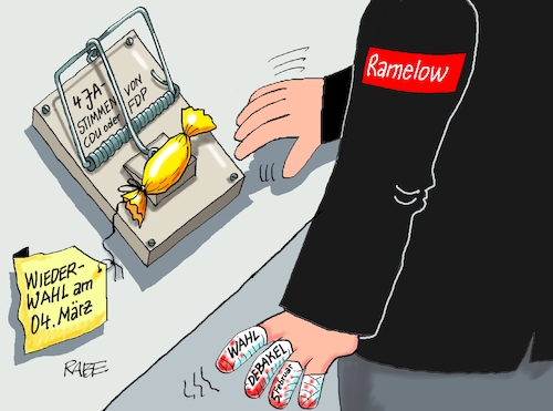 Cartoon: Falle (medium) by RABE tagged landtagswahl,thüringen,erfurt,ramelow,kemmerich,fdp,akk,rücktritt,höcke,minderheitsregierung,kanzleramt,domino,dominospiel,cdu,dominosteine,hirte,afd,schraubstock,unvereinbarkeitsbeschluss,mausefalle,landtagswahl,thüringen,erfurt,ramelow,kemmerich,fdp,akk,rücktritt,höcke,minderheitsregierung,kanzleramt,domino,dominospiel,cdu,dominosteine,hirte,afd,schraubstock,unvereinbarkeitsbeschluss,mausefalle