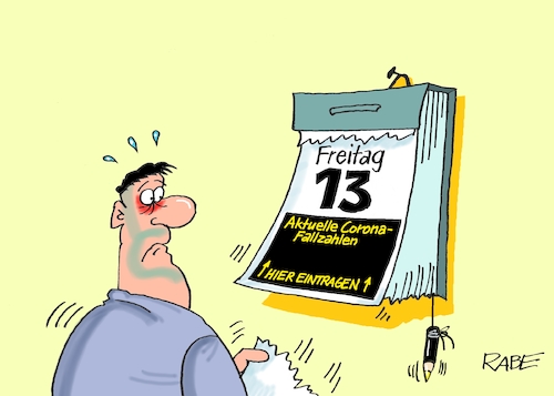 Cartoon: Fallzahlkalender (medium) by RABE tagged corona,bildung,bildungsminister,kanzleramt,bildungskonferenz,lehrerkonferenz,laptop,ausstatung,digitalisierung,bildungsmonitor,internetzugan,wlan,aufwachen,fallzahlen,rki,lockdown,abstandsregeln,maskenpflicht,abreisskalender,wandkalender,kalender,freitag,der,dreizehnte,aberglaube,unglück,unglückstag,corona,bildung,bildungsminister,kanzleramt,bildungskonferenz,lehrerkonferenz,laptop,ausstatung,digitalisierung,bildungsmonitor,internetzugan,wlan,aufwachen,fallzahlen,rki,lockdown,abstandsregeln,maskenpflicht,abreisskalender,wandkalender,kalender,freitag,der,dreizehnte,aberglaube,unglück,unglückstag