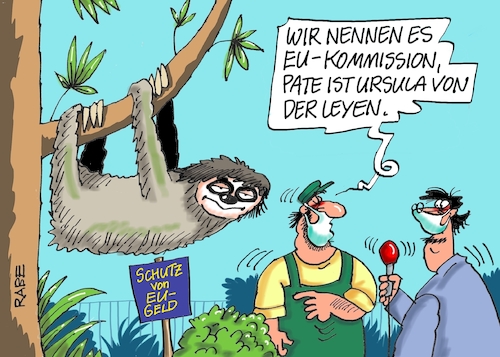 Cartoon: Fauliges (medium) by RABE tagged eu,kommission,parlament,klage,justiz,gelder,euro,ursula,von,der,leyen,rabe,ralf,böhme,cartoon,karikatur,pressezeichnung,farbcartoon,tagescartoon,zoo,tierpark,wärter,tiergehege,faultier,behörde,parlamentspräsident,brüssel,luxemburg,rechtsstaatverstösse,eugh,eu,kommission,parlament,klage,justiz,gelder,euro,ursula,von,der,leyen,rabe,ralf,böhme,cartoon,karikatur,pressezeichnung,farbcartoon,tagescartoon,zoo,tierpark,wärter,tiergehege,faultier,behörde,parlamentspräsident,brüssel,luxemburg,rechtsstaatverstösse,eugh