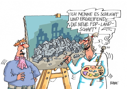 Cartoon: FDP vom Leben gezeichnet (medium) by RABE tagged cdu,landtagswahlen,thüringen,erfurt,wahldebakel,akk,rücktritt,kanzlerkandidatur,rabe,ralf,böhme,cartoon,karikatur,pressezeichnung,farbcartoon,tagescartoon,rettung,bord,parteimitglieder,rettungsringe,fdp,umfragewerte,christian,lindner,abrutsch,wählerstimmen,maler,leinwand,pinsel,farbe,trümmer,landschaftsmaler,trümmerlandschaft,cdu,landtagswahlen,thüringen,erfurt,wahldebakel,akk,rücktritt,kanzlerkandidatur,rabe,ralf,böhme,cartoon,karikatur,pressezeichnung,farbcartoon,tagescartoon,rettung,bord,parteimitglieder,rettungsringe,fdp,umfragewerte,christian,lindner,abrutsch,wählerstimmen,maler,leinwand,pinsel,farbe,trümmer,landschaftsmaler,trümmerlandschaft