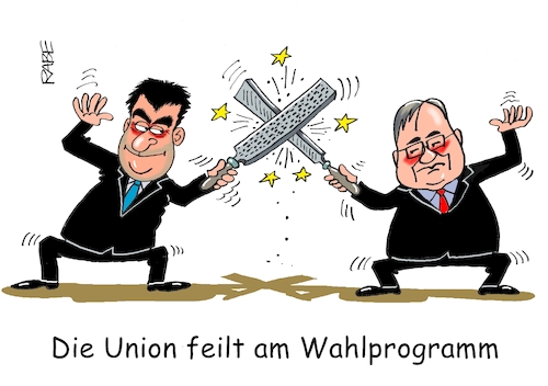 Cartoon: Feile mit Weile (medium) by RABE tagged bundestagswahl,wahlkampf,osten,ddr,ostbeauftragter,bundesregierung,recht,rabe,ralf,böhme,cartoon,karikatur,pressezeichnung,farbcartoon,tagescartoon,söder,laschet,union,wahlprogramm,treffen,fechter,feile,raspel,fechtkampf,fechtturnier,bundestagswahl,wahlkampf,osten,ddr,ostbeauftragter,bundesregierung,recht,rabe,ralf,böhme,cartoon,karikatur,pressezeichnung,farbcartoon,tagescartoon,söder,laschet,union,wahlprogramm,treffen,fechter,feile,raspel,fechtkampf,fechtturnier