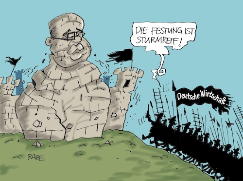 Cartoon: Festung Altmaier (medium) by RABE tagged wirtschaftsminister,peter,altmaier,cdu,merkel,kanzlerin,wirtschaft,wirtschaftswachstum,prognose,rabe,ralf,böhme,cartoon,karikatur,pressezeichnung,farbcartoon,tagescartoon,festung,burg,raubritter,belagerung,erstürmung,südlink,thüringen,stromtrasse,wirtschaftsminister,peter,altmaier,cdu,merkel,kanzlerin,wirtschaft,wirtschaftswachstum,prognose,rabe,ralf,böhme,cartoon,karikatur,pressezeichnung,farbcartoon,tagescartoon,festung,burg,raubritter,belagerung,erstürmung,südlink,thüringen,stromtrasse