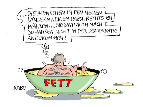 Cartoon: Fettiges (medium) by RABE tagged bundestagswahl,wahlkampf,osten,ddr,ostbeauftragter,bundesregierung,recht,rabe,ralf,böhme,cartoon,karikatur,pressezeichnung,farbcartoon,tagescartoon,fett,fettschüssel,wanderwitz,afd,bundestagswahl,wahlkampf,osten,ddr,ostbeauftragter,bundesregierung,recht,rabe,ralf,böhme,cartoon,karikatur,pressezeichnung,farbcartoon,tagescartoon,fett,fettschüssel,wanderwitz,afd